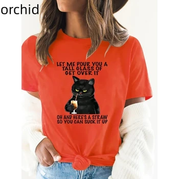 Letné Nové dámske Krátky Rukáv T-Shirt Denne Top Bežné Ženy 3D Vytlačené Roztomilé Mačka Mačka Pravidelné Crewneck Tričko Ulice Ženy 6xl