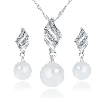 Luxusné Napodobniť Pearl Svadobné Šperky Set Pre Ženy, Dievčatá Prívesok, Náušnice, Náhrdelník Nastaviť Valentines Day Darček Módne Šperky