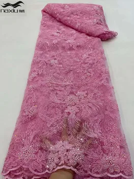 Madison Ružová Afriky Čipky Textílie 5Yards 2022 Vysokej Kvality S korálkami Vyšívané francúzsky Nigérijský Flitrami Čipky Textílie Na Svadby