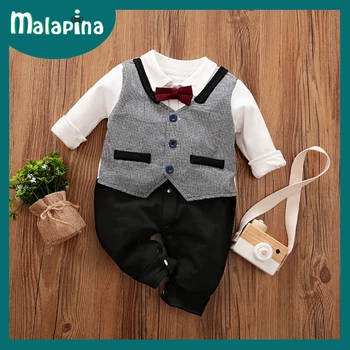 Malapina Oblečenie Gentleman Romper New Born Baby Boy Šaty s Dlhým Rukávom Bavlna Klasické Sytle Dojčenské Oblečenie Set 0-24M Trakmi