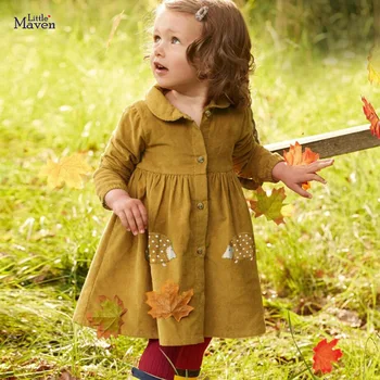 Malý Maven Značky Jeseň Deti Obliekať Dieťa Dievča Oblečenie Bavlna Ovocie Ježko Nášivka Batoľa Šaty pre Deti 2-7 Rokov