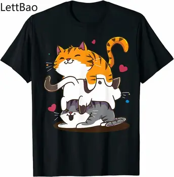 Mačka Anime Kawaii Mačka Roztomilý Milenca T-Shirt Zábavné Grafické T-Shirt Lete Okrúhlym Výstrihom, Krátky Rukáv, Cool Darček Mužov a Žien Oblečenie