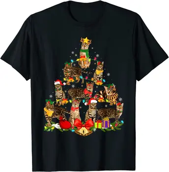 Mačka Milenca Darčeky Bengálsko Strom Vianočné Svetlo T Shirt Príležitostné Voľné Kreslené tričká s Krátkymi Rukávmi Streetwear Pop Topy Priateľ