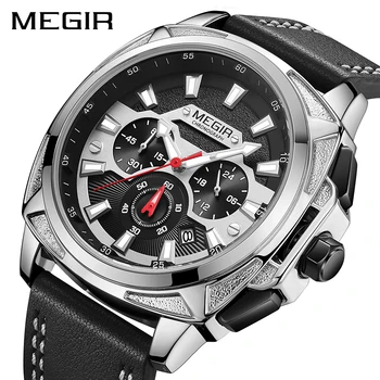 MEGIR 2020 Nové Relogio Masculino Hodinky Muži Móda Kožený pás Športové Hodinky Quartz Business Náramkové hodinky Reloj Hombre
