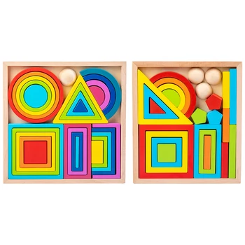 Montessori Rainbow Hniezdenie Stavebné Bloky Puzzle Stohovanie Predškolského Geometrie Stavebné Bloky, Vzdelávacie Hračky Vyváženie Hry