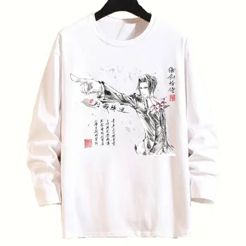 Muži ženy Jar Jeseň Anime Ace Advokát biele Dlhý Rukáv T Shirt Atrament umývanie maľba T-shirt Bežné Topy