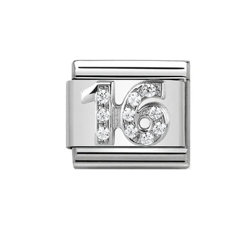 Nerezové Oceľové Šperky Klasická 9mm odkazy strieborné pozlátené crystal číslo 16 taliansky kúzlo náramok fit Zoppini boxer