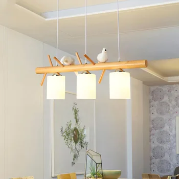 Nordic Reštaurácia Luster Moderné Jednoduché Tvorivé Osobnosti Tri Vtáky Masívneho Dreva Lampa Bar Kuchyňa Spálňa Nezávislá Lampy