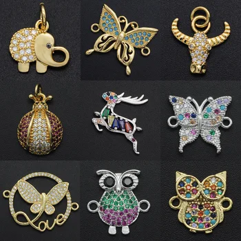 Nové Hobby CZ Motýľ Charms Veľkoobchod Slon Náhrdelník s Príveskom, Jeleň Sova Zirkón Konektor Pre Šperky Náramok Tvorby