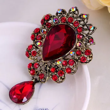 Nové Kvapka Vody Veľký Stredný Crystal Kamienkami Brošne Dámske Šperky Veľké Červené Sklo Brošňa Pin pre Ženy, Svadobné Šperky, Darčeky