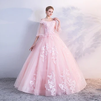 Nové Ružové Vestidos Sladké Quinceanera Elegantné Šaty Off Ramenný Plesové Šaty Luxusnej Čipky Party Šaty Plus Veľkosť Oblečenie De Bal