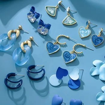 Nový kórejský Akryl Vyhlásenie Srdce Modré Náušnice pre Ženy Geometrické Visieť Drop Náušnice 2021 Trend, Doplnky, Módne Šperky