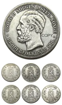 Nórsko 2 Kroner súbor(1878-1902) 6pcs postriebrený Mince KÓPIA