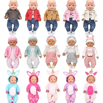 Oblečenie pre bábiku hodí 43-45 cm Nového born bábiku American doll Fashion jeans bundy Plyšové jumpsuit Dievča darček
