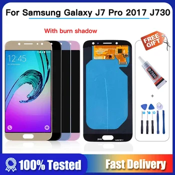 OLED lcd J730 pre Samsung Galaxy J7 Pro 2017 J730F J730GM J730G Displej J7 Obrazovke LCD Dotknite sa Digitalizátorom. Montáž napáliť tieň