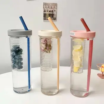 Ovocný Čaj Vstavaný Filter Pohár Roztomilý Fľaša na Vodu S Skladacia Slamy 700ML Vody Fľašu Prenosné Office Drinkware Vonkajšie Shaker