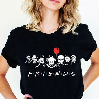 Priatelia T Shirt Najlepšie Stephen King Horor Znaky Vytlačené Cartoon Ženy Módne Topy Nadrozmerné Tee Halloween Oblečenie Pre Ženy
