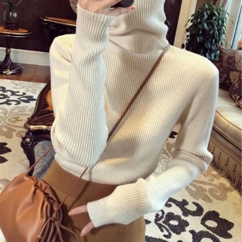 Pulóver Sveter jesenné a zimné nosenie ženy pulóver nosiť dlhé rukávy zrastov dna vysoký krk dlhý rukáv pulóver svetre