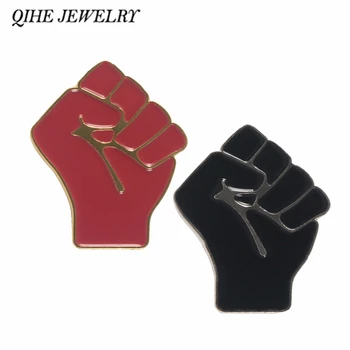 QIHE ŠPERKY Zdvihol päsť kolíky Black red power jednoty brošne Solidarity symbol šperky black žije ohľadu na to, Kolíky pre mužov, ženy