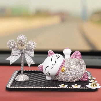 Roztomilý Kreslený Šťastie Mačka Diamond Auto Ornament Spanie Lenivá Mačka Nastaviť Auto Palubnej Dosky Interiérové Dekorácie Crystal Solárne Bábika Nálepky