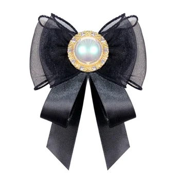 Ručné Stuhou Luku Bie Brošňa pre Ženy kórejský Módne Crystal Pearl Tričko Škole Štýl Golier Kolíky Brošňa Luxulry Šperky