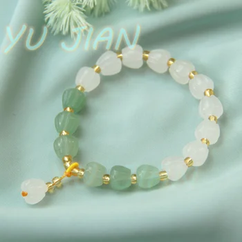 Skutočné Prírodné Golden Jade Biele, Zelené Korenie Strane String Nové Kúzla Šperky Real-Jades Kameň Bangles Náramok Šperky