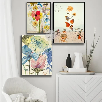 Surrealizmus Salvador Dali Fleurs Výstava Wildflower Umenie Plagátu Plátno Na Maľovanie Na Stenu Umenie Vytlačí Obrázok Miestnosti Domova Cuadros