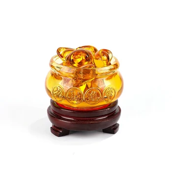 Tajomný Čínsky Yellow Crystal Zlaté Ingoty Bohatstvo, Hojnosť Poklad Misy Socha Fengshui Domáce Dekorácie