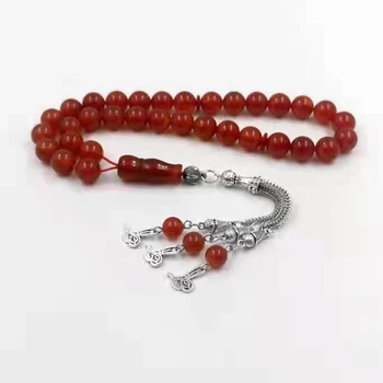 Tasbih Prírodné Červené agates kameň kameňov misbaha moslimských Adha eid darček islamskej príslušenstvo 33 korálky náramok ruženec perličiek na strane