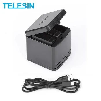 TELESIN 3-Pásmový Nabíjačky Batérií Nabíjanie USB Typ-C 3.0 Kábel Úložný Box Nabíjačka pre GoPro Hero 5 Hrdina 6 7 8 Príslušenstvo