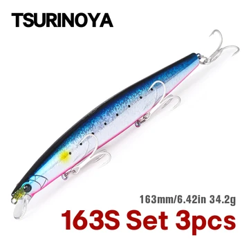 TSURINOYA Ultra-Long Odlievanie 163S Set 3ks Rybárske Lure Potopenie Minnow STINGER 163mm 34.2 g Seabass Tuniaka Morské Pevného Návnad