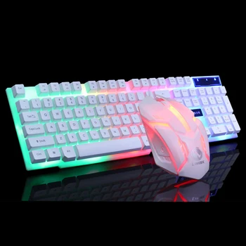 USB Káblové Herné Klávesnice, Myši Nastaviť PC Rainbow Farebné LED Svetelné Podsvietený Hráč Hernej Myši a Klávesnice, Súprava Home Office