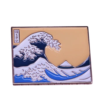 Veľké vlny na pobreží Kanagawa pin Hokusai maliarske umenie brošňa morské vlny krajiny šperky, umelec, učiteľ darček