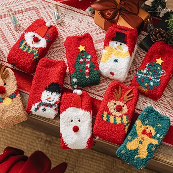Vianoce, Nový Rok Froté Ponožky Coral detský Fleece Bavlna Polovice Trubice Ponožky Roztomilý Kreslený Santa Plyšové Hrubé Dieťa Koleno Leg Warmer