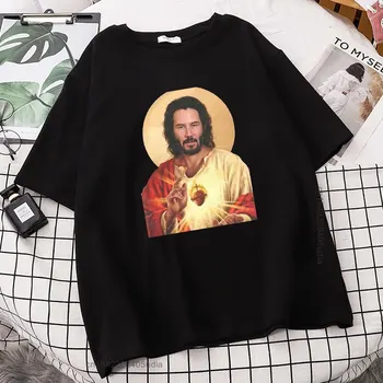 Vtipné Ježiš Keanu Reeves Vám Srdce Tlače Tshirts Muži Móda Tričko Hip-Hop Značky T-Shirt Lete Muž Príčinné Tshirts