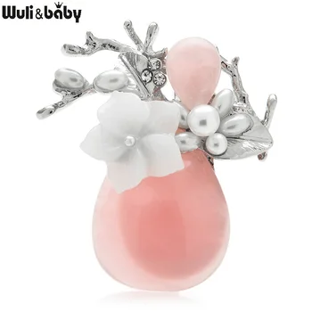 Wuli&baby Pink Biely Kvet, Brošne Ženy Muži Váza Kvet Kancelárie Strany Brošňa Darov Kolíkmi