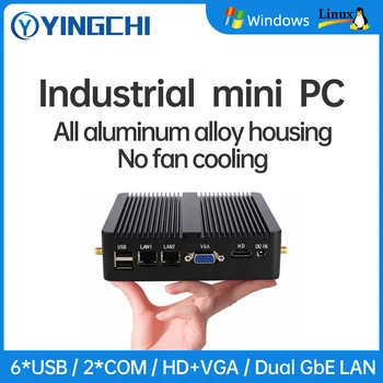 YINGCHI Mini PC Intel Celeron N2830 J1800 J1900 J4125 DUAL LAN DUAL KOM bez ventilátora Priemyselného Počítača