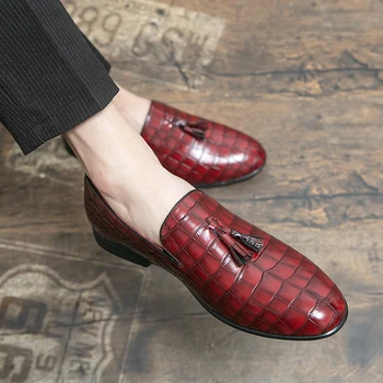 Červená Krokodíla Vzor Mokasíny Mužov Patent Kožené Topánky Bežné Šaty, Topánky nočný klub pánskej Obuvi Slip-On Módny Dizajn Moccasin