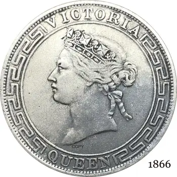 Čína Hong Kong Mince 1866 1/2 Pol Dolára Victoria a Queen Crowend Poprsie Smerom Doľava Cupronickel pozlátené Striebro Kópiu Mince