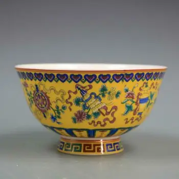 Čínsky Qing Qianlong Famille Rose Porcelánu Žltá Glazúra Sľubný Dizajn Misy Starožitný Porcelán Misa