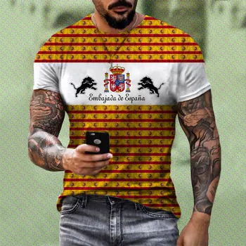 Španielske Vlajky Vytlačené Bežné Krátky Rukáv Fashion Trend pánske T-shirts Hip Hop Športové Streetwear Mužské Oblečenie Top Homme T Tričko