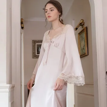 Ženy Nightgowns Nový Francúzsky Štýl Sexy Masívneho Čela, Dlhý Rukáv Voľné Sleepwear Prima Voľný Čas Sladké Oblečenie Pre Voľný Čas Populárne Sleepshirts