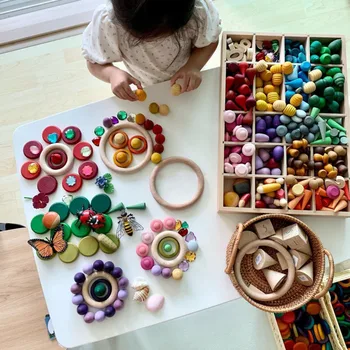 Detské Montessori Drevené Prírodné Voľné Časti Rainbow Stavebné Bloky Nastaviť Hračky Pre Deti Dreva