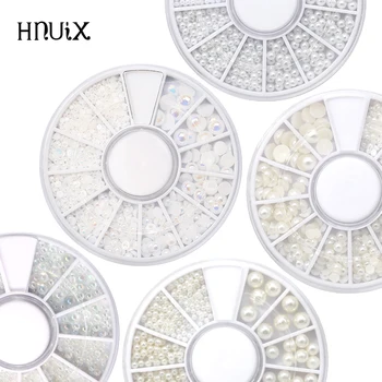 HNUIX Mix Veľkostí Biele Nechty Umenie Tipy Pol Perly 3d Nail Korálky Drahokamu Dekorácie DIY Beauty Salón, Manikúra Dodanie