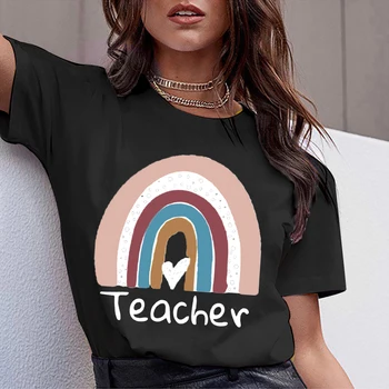 Oblečenie, Módne Dámske Tričko Top Rainbow Učiteľ 90. rokov Čierne Tričko Lady Tričko Letné T Krátky Rukáv Bežné Grafické Ženy T-shirts